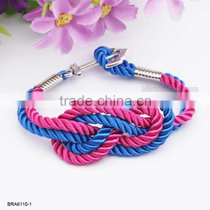 Handmade Braided Nylon Rope Bronzy Anchor Charm Bracelet For Wholesale