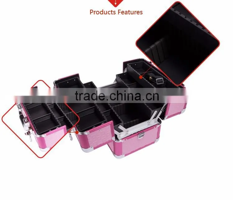 Professional Aluminum Makeup Case Pink Beauty Box Cosmetic Case