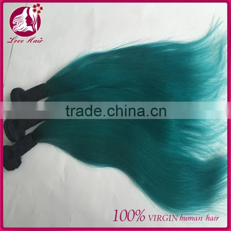 Beautiful ombre hair #1B teal straight unprocessed virgin human brazilian hair bundles