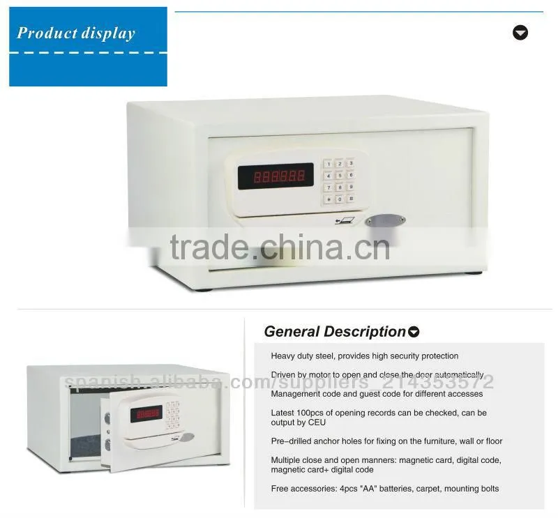 Hotel safe with digital panel and magnetic card for opening