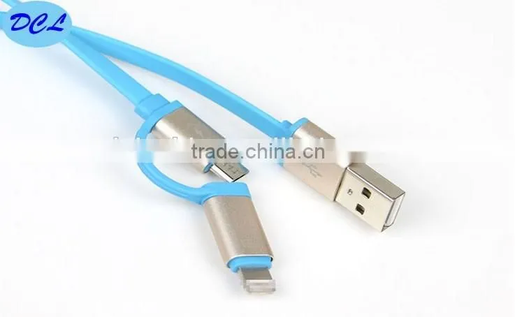 Two-in-one usb cable male to micro 5pin to I5/I6 with aluminum shell
