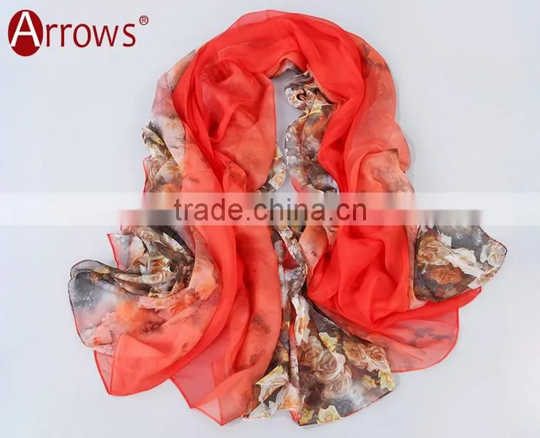Big Long Rose Pattern Summer Scarf and Shawl for Women Imitated Silk Material More Vivid Royalblue Pink Flamingo Green