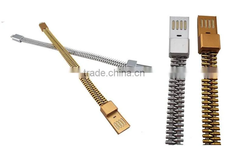 New design TPE jacket Micro usb data for mobile phone gold silver data cable