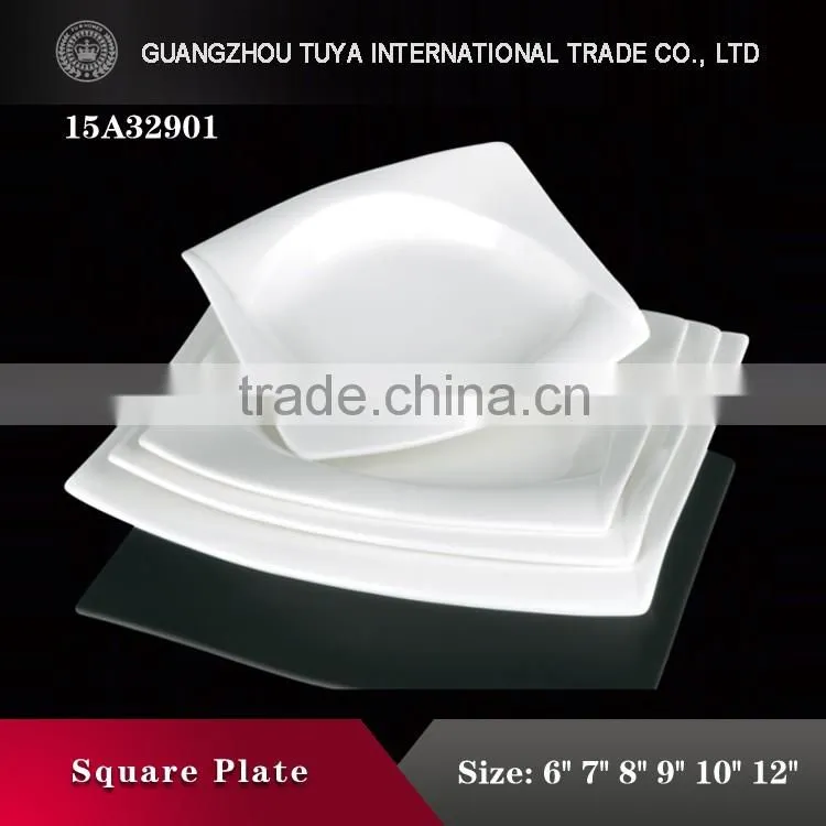 Popular Restaurant crockery dinnerware ceramic serving white porcelain square plate