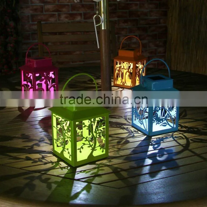 4 Coloured Solar Powered Metal Outdoor Lantern Lights