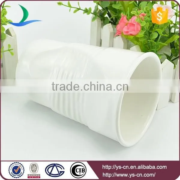 Creative white ceramic big drinking cups folding mug matte