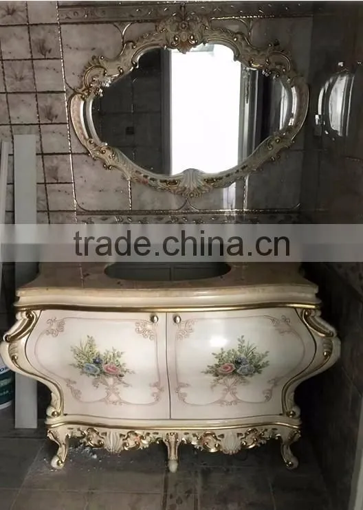 Classic Design Bathroom Furniture Sanitary Ware, Wood Carved Vanity With Sink, Hand Painting Bathroom Cabinet With Marble Top