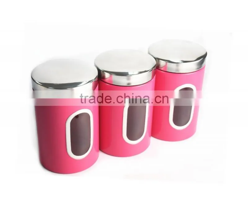 Cute Pink Kitchen Food Storage Canister,Stainless Steel Canister Set
