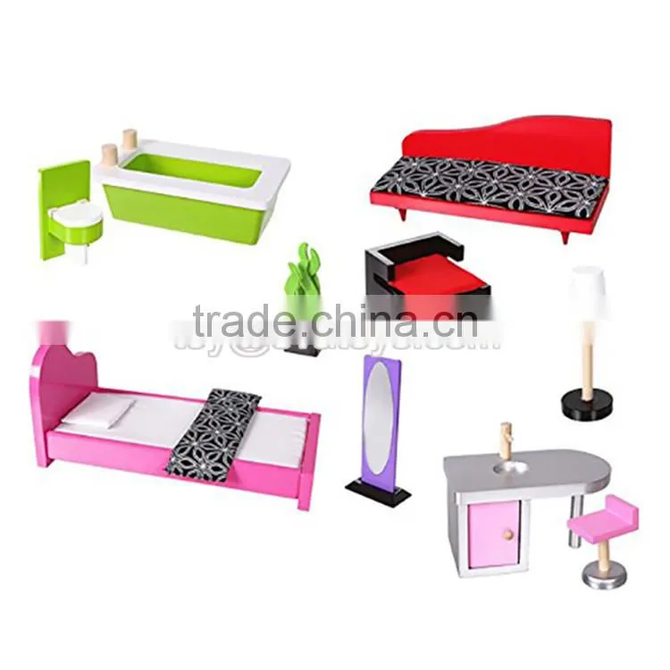 Best design toddlers pretend toys wooden crafted small dollhouse with furniture W06A231