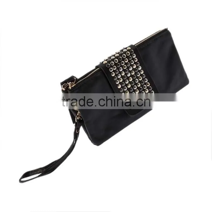 New Purse Bag Womens Korean Style Black PU Leather Rivet Clutch Bag And Purse And Wallet China Hand Bagag