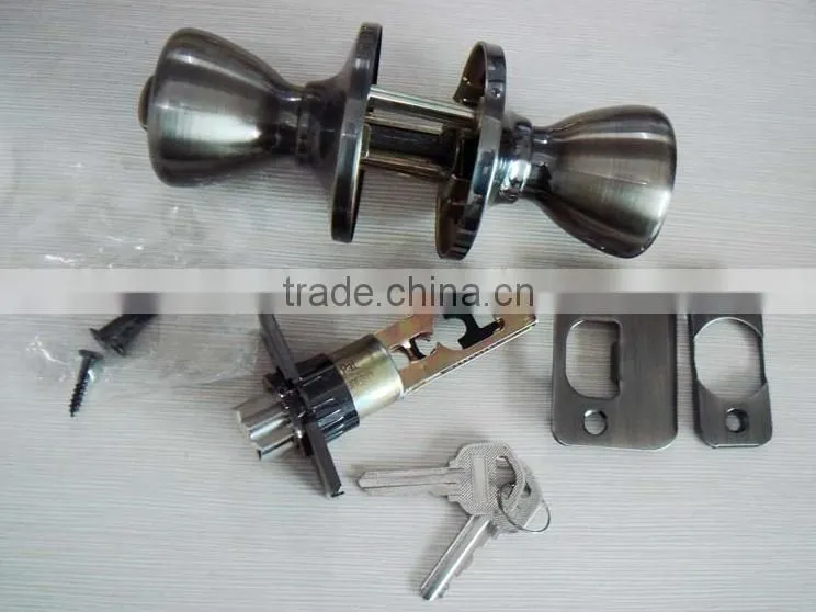 Solid Brass American Style Tubular Round Ball Knob Door Lock For Bedroom