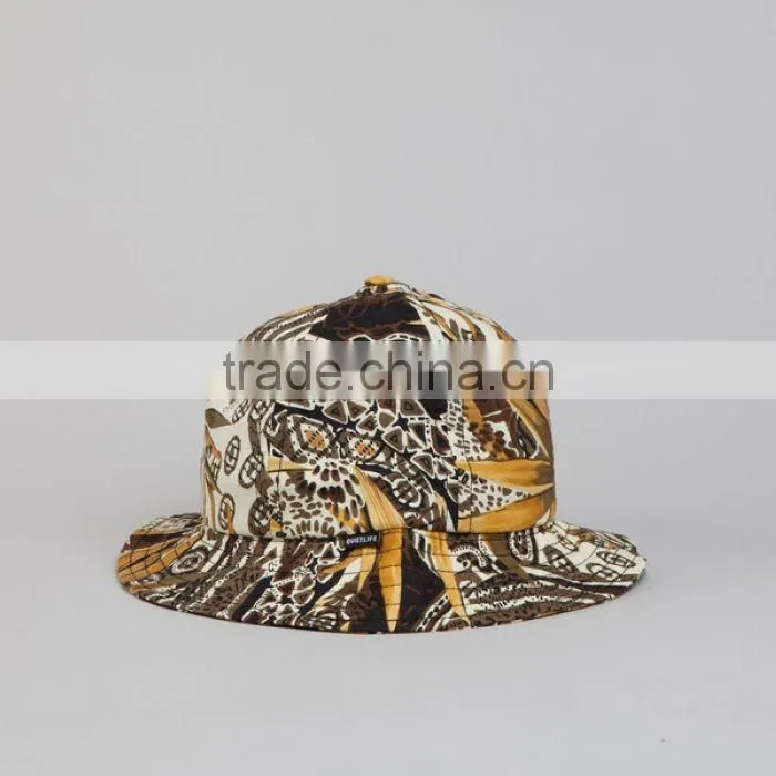 Round top cheap blank cool stylish custom colorful print pattern floral 6 panel bucket hat