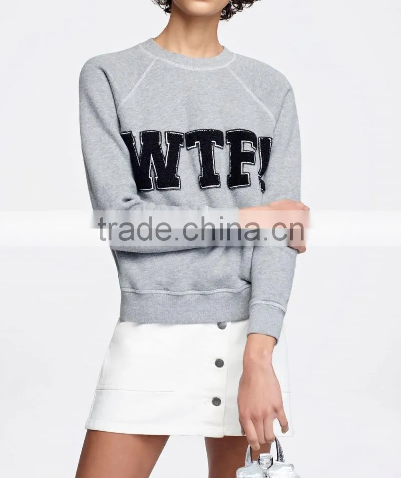 Tops for women round collar long sleeves word embroidered patchwork blouse for autumn/spring