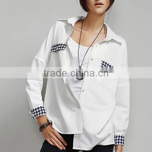 fashion women long sleeve white and front open dress shirts