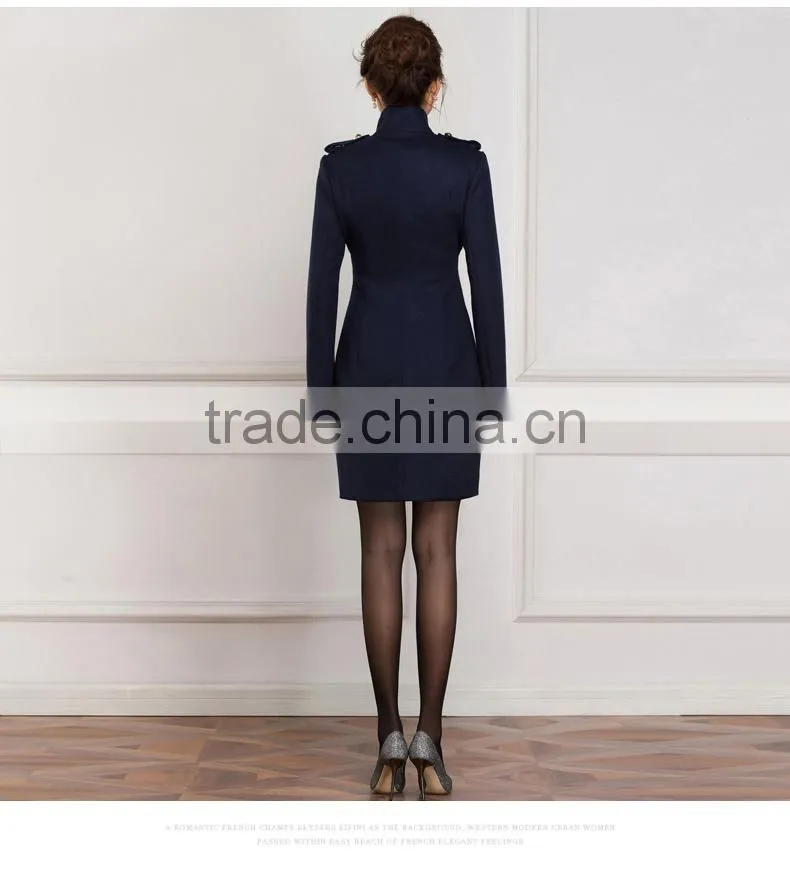 Fashional Style Lady's Overcoat. Double Breasted Navy Color Coat. L112506
