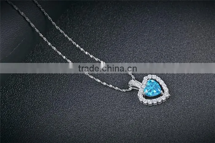 Classic Titanic Heart Of Ocean Crystal 925 Silver heart Chain Pendant Necklace Choker For Women