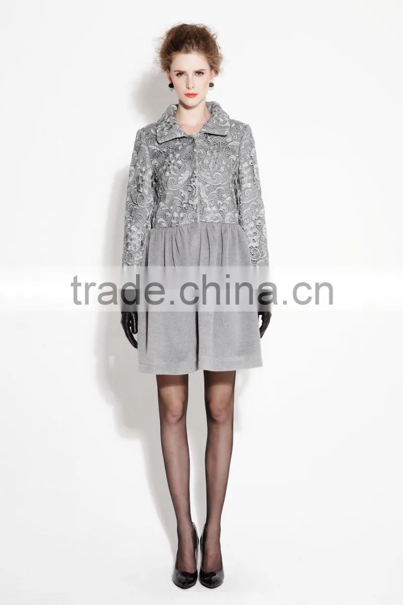 Women Winter Long Classic Wholesale Coat with Embroidery Lace