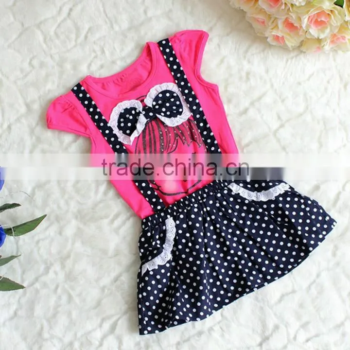 New design girls Kids Polka Dot Big Bowknot Little Girl Pattern Fake Two Piece Belt dress plus size SV004092
