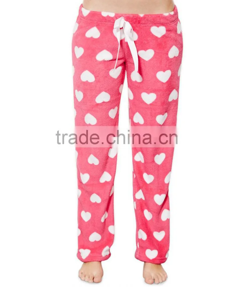 Pink Heart Plush Pants cute cotton women sleepwear