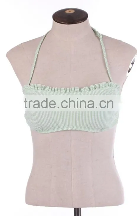 Whlolesale hot sale monogrammed Seersucker Ruffle Bandeau Top