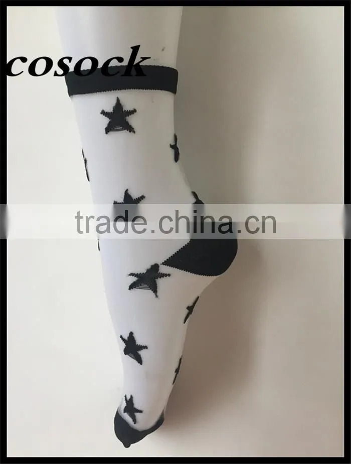 Flower jacqaurd women lovely ankle high transparent nylon summer socks