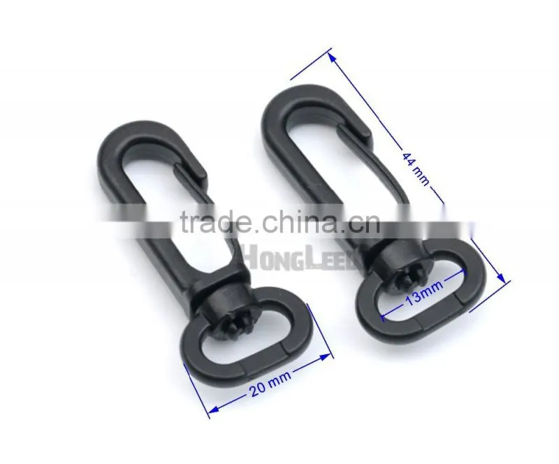 B1306-13mm black POM plastic spring snap clip hooks carabiner paracord strap hooks rotary hooks swivel snap hook