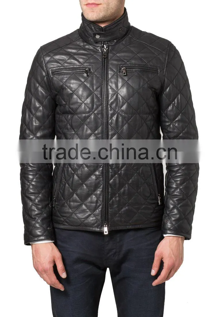 QUILTED MEN LEATHER JACKET MADE OF SHEEP LEATHER