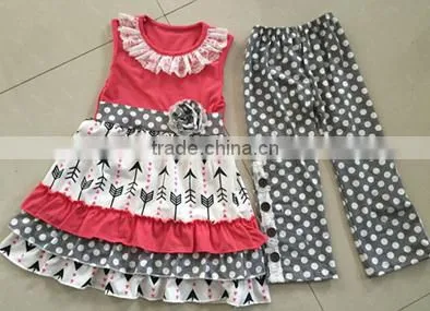 2017Lovely comfortable ventilation fold Princess Lace Skirt Suit girl striped T-shirt unique kids frock designs pictures