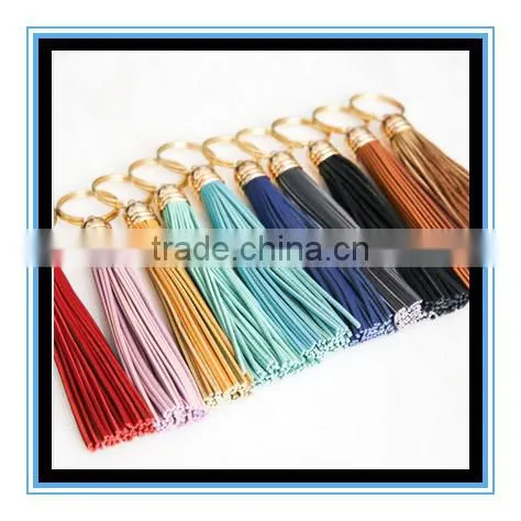 Fashion women multiple colors leather tassel keychain