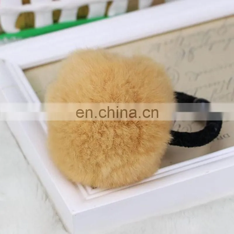 Lovely real rabbit fur ball hairband hand made wholesale fur pom pom elastic