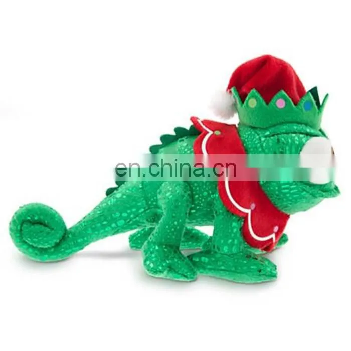 custom green glittering lizard wearing elf hat plush toy
