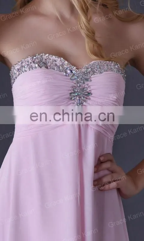 Grace Karin Strapless Sweetheart Chiffon Long Pink Prom Dresses 2015 CL3523
