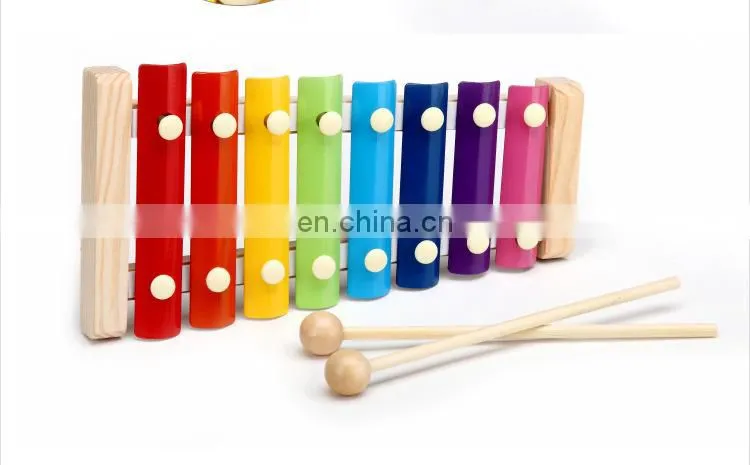 Wooden Musical Toys -8 Note Metal Keys Glockenspiel and Harmonica Instruments Set with Song Sheet for Toddler