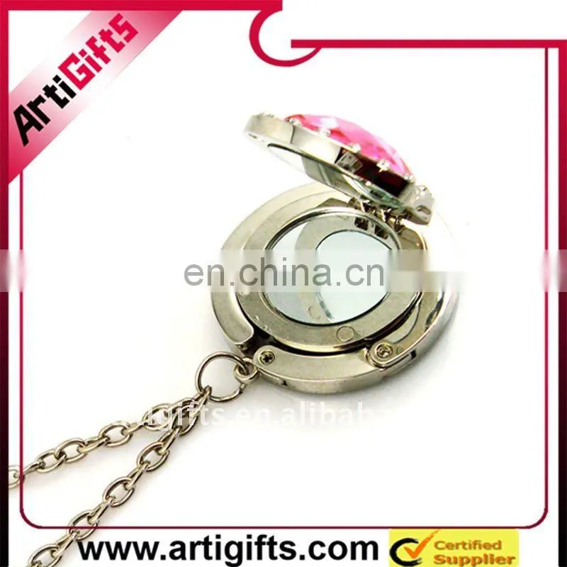 compact mirror foldable purse hanger with chain