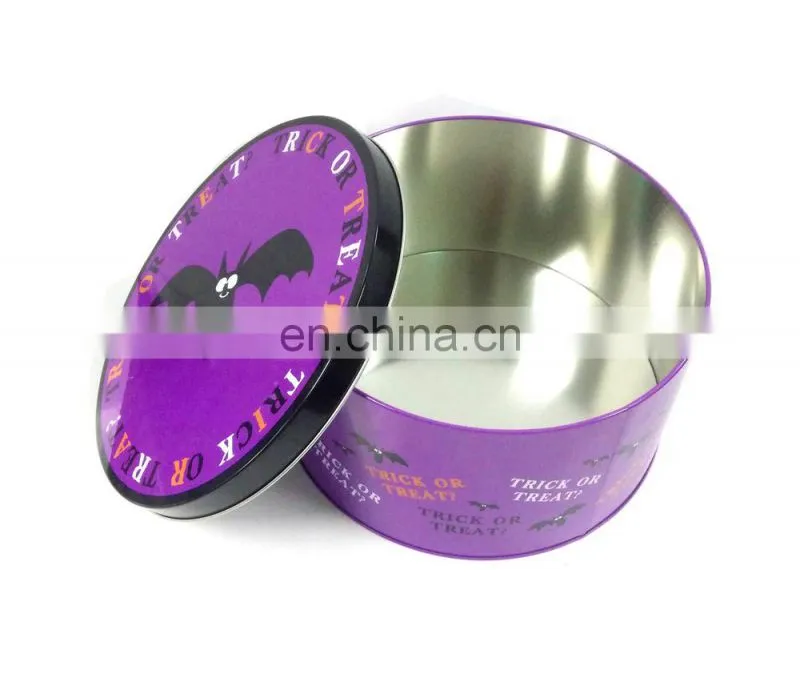 round Halloween candy tin box