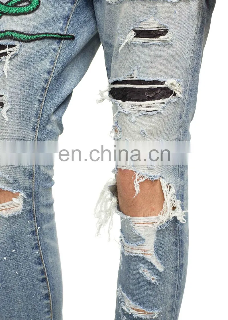 DiZNEW Wholesale Damaged Snake Denim Jeans For Pakistan Mens