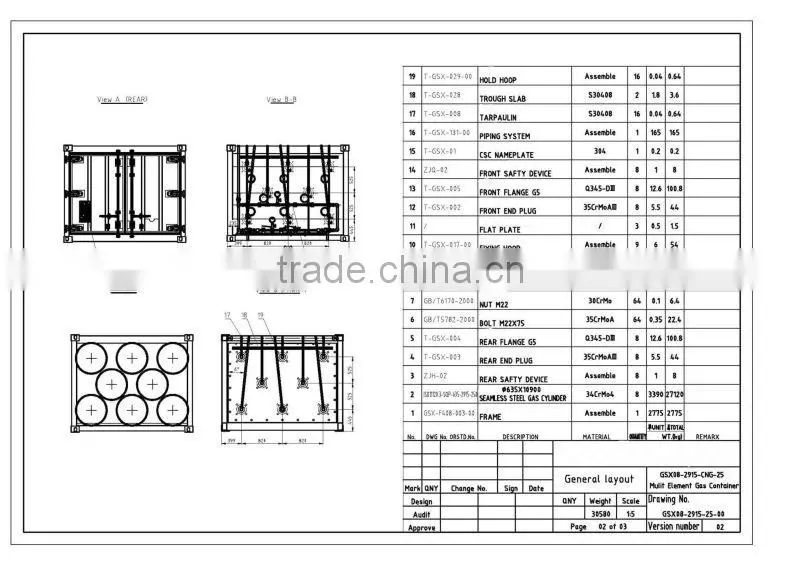 ISO standard 25Mpa 6960Nm3 semi trailer with 3 axle
