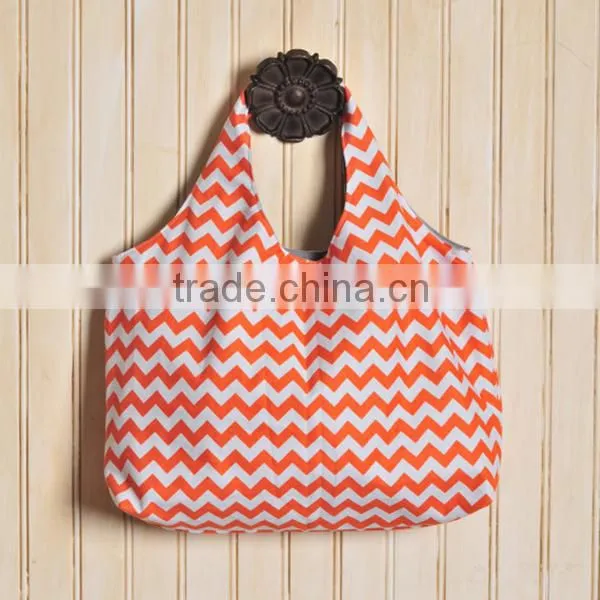Custom Cheap Chevron Print Hobo Bag Orange Zig Zag Chevron Tote Bag With Magnetic Snap Closure