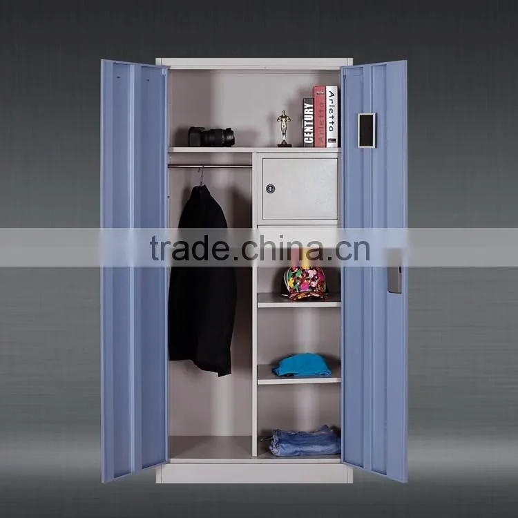 High quality double swing door steel wardrobe with mirror