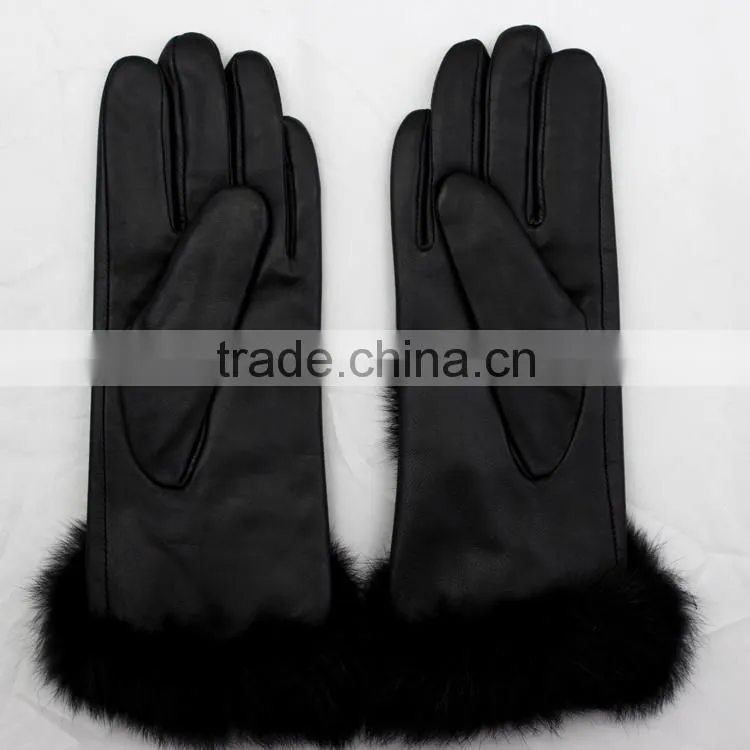 Fashion lady sheepskin leather gloves With fox fur