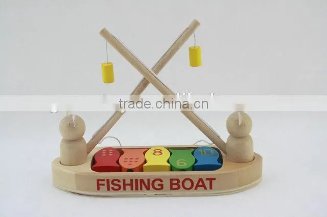 Wholesale wooden toy fishing boat for children