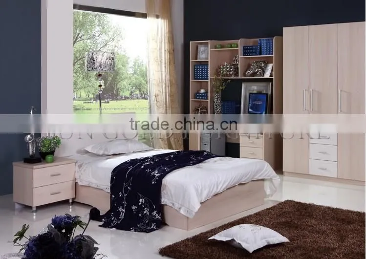 luxury turkey bedroom set wood double bed designs(SZ-BT005)