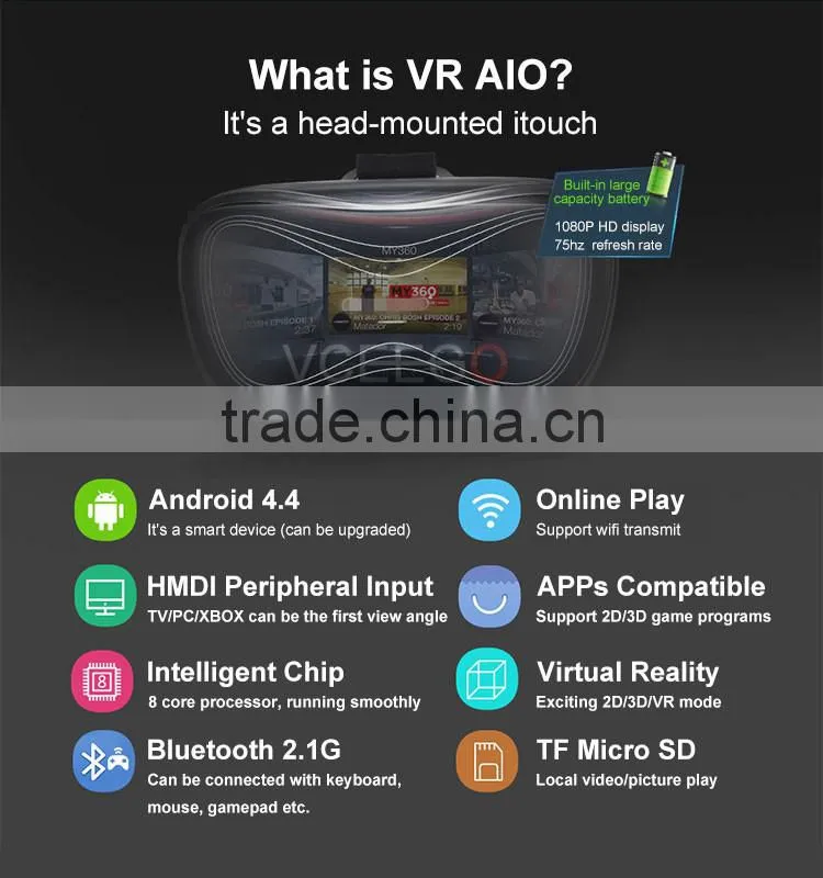 New arrival powerfull virtual reality 3d glasses with custom logo support 3D VR BOX movie/games/video all In one