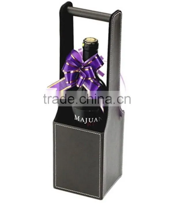 2014 Hot New pu leather 1 bottle wine carrier for gift