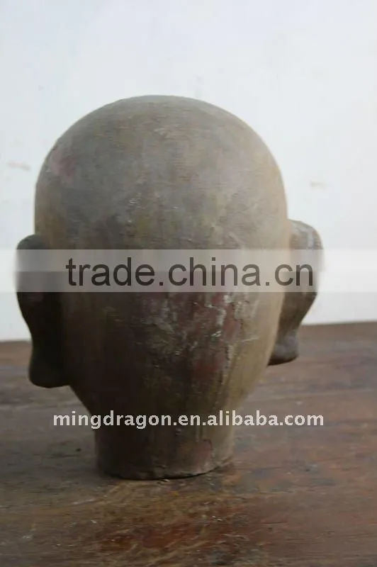 Chinese Antique Wooden Buddha Head Sculpture