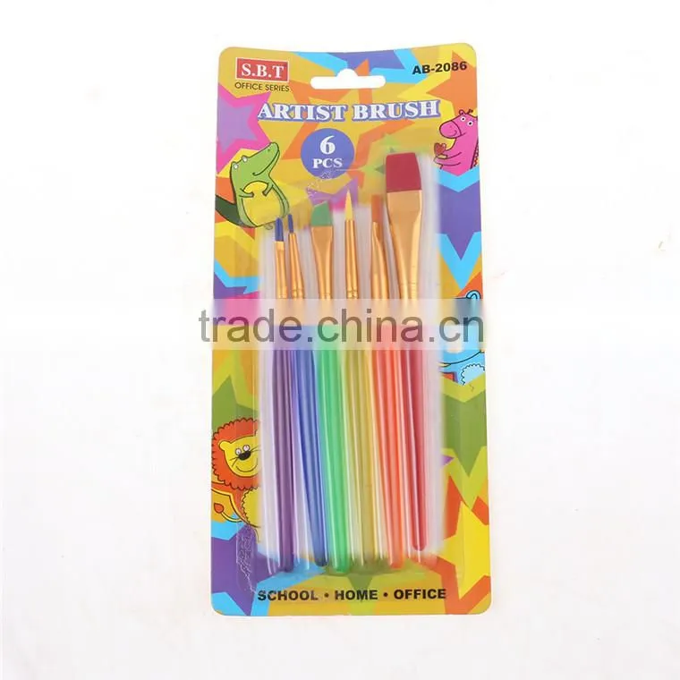 In Stock 6Pcs Nylon Hair Plastic Handle Artist Paint Brush