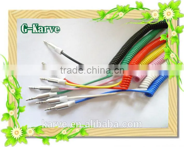 1.8m colorful DC 3.5 M-M spiral audio cable with metal connector