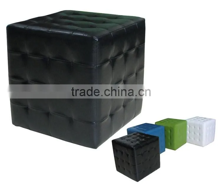 home furniture classic black leather cubic ottoman pouf