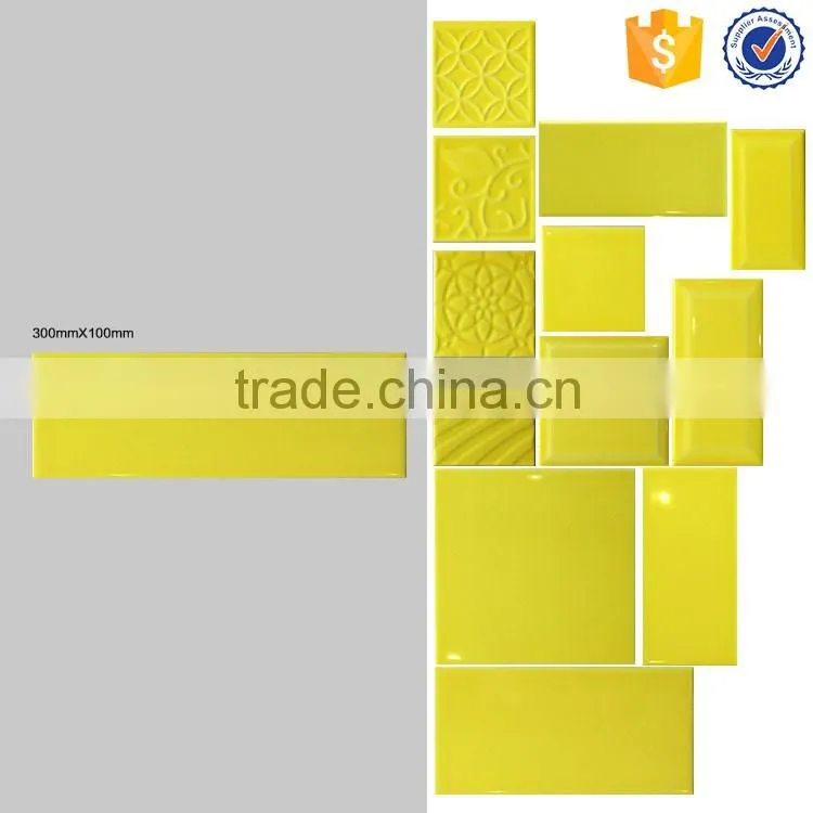 100x300mm faux brick ceramic wall tile, pure yellow interior kitchen bathroom tile foshan china tile factory