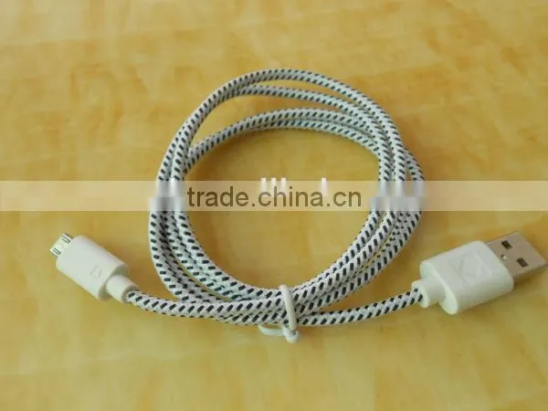 2014 wholesale colorful fabric braided usb data cable
